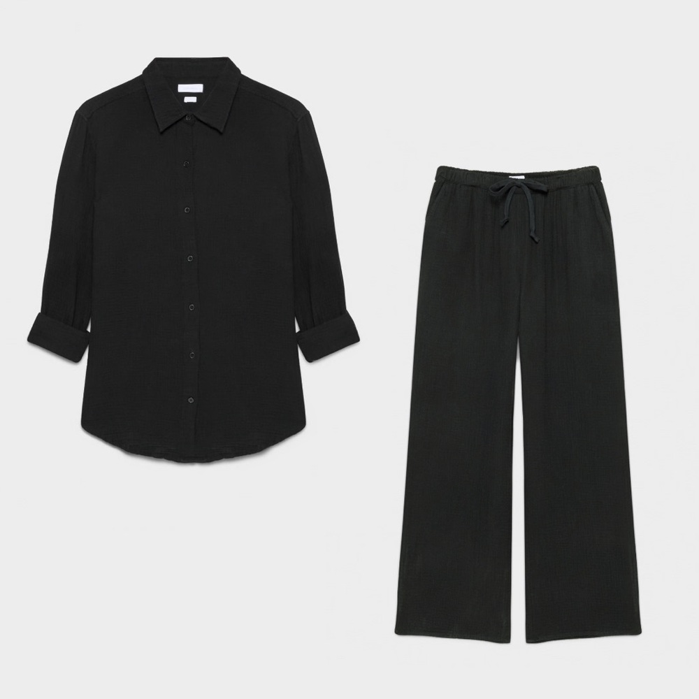 Aritzia Little Moon Sail Linen Set in BLACK (shirt and pant)